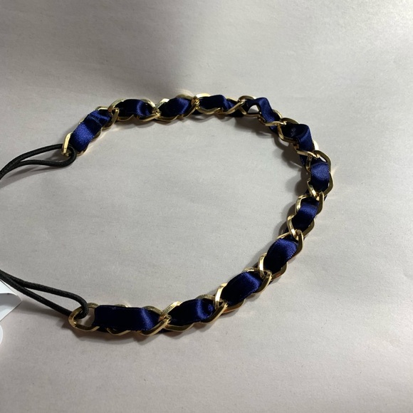 NWT navy silk+gold chainlink elastic HEADBAND $28 - Picture 5 of 8